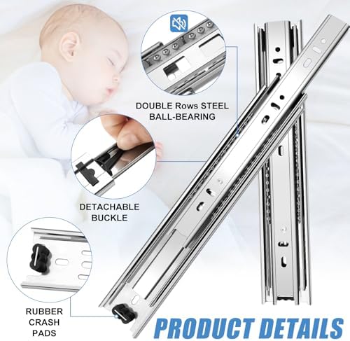 20 inch Drawer Slides 4 Pairs (8pcs) Full Extension Ball Bearing Drawer Rails...