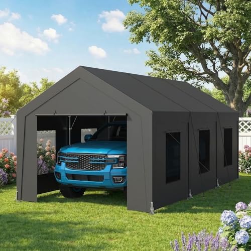 Carport Heavy Duty, Car Port with Reinforced Steel Frame and 6 Roll-up Window...