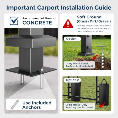 HOMSHADE 10x15FT Heavy Duty Metal Carport with 132ยฐ Steep Anti-Pooling Roof
