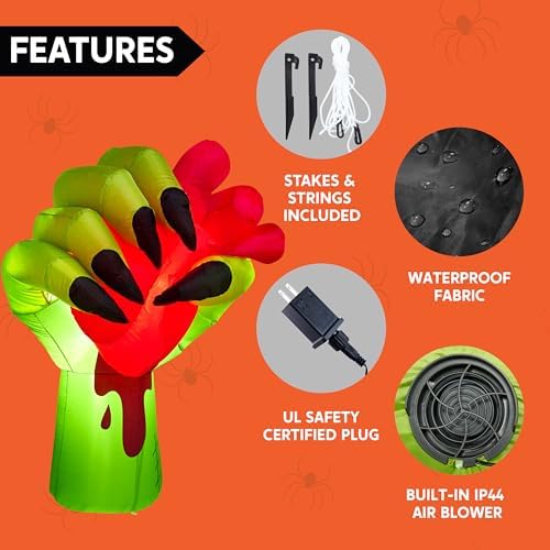 JOIEDOMI 5 Ft Halloween Inflatables Zombie Hand Outdoor Decorations, Blow Up ...