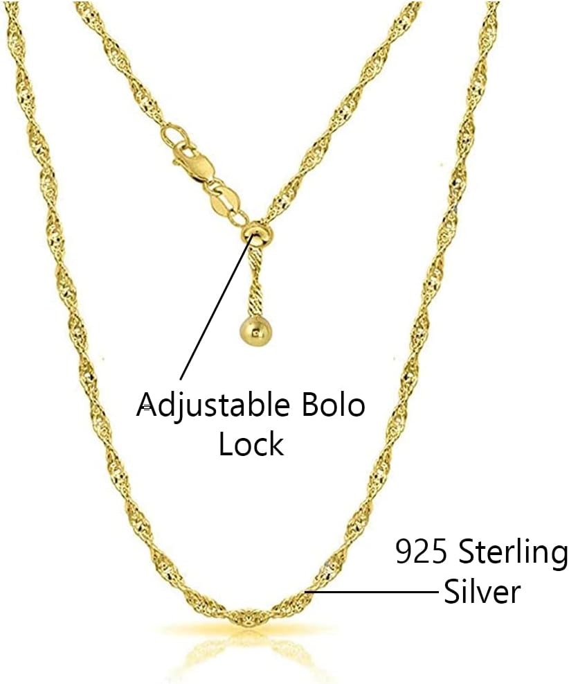 Savlano 925 Sterling Silver Italian Solid 1.5MM Singapore Twist Adjustable Bo...