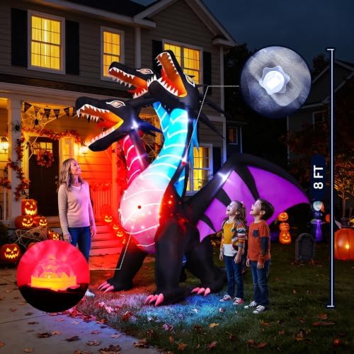 Thuodo 8 FT Tall Halloween Inflatables Dragon Outdoor Decorations Blow Up Yar...