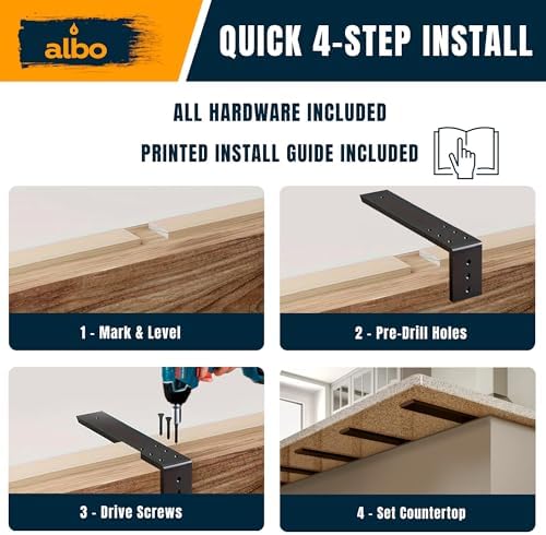 ALBO 16 Inch Countertop Brackets, 2 Pack Heavy Duty Steel L Brackets, Black