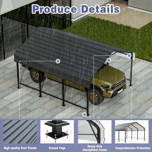 JY QAQA 12 x 15 FT Metal Carport Kits with Galvanized Steel Roof, Heavy Duty ...