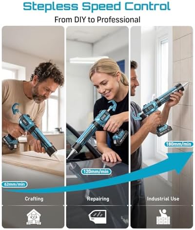 SEESII Electric Caulking Gun, Upgraded Brushless Motor w/2 x 2.0Ah