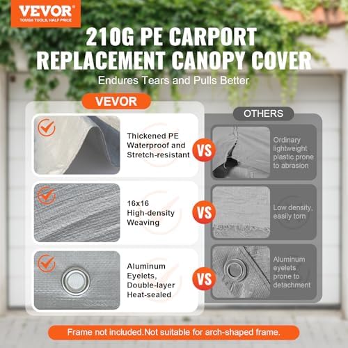 VEVOR Carport Replacement Canopy Cover 10 x 20 ft, Garage Top Tent Shelter Ta...