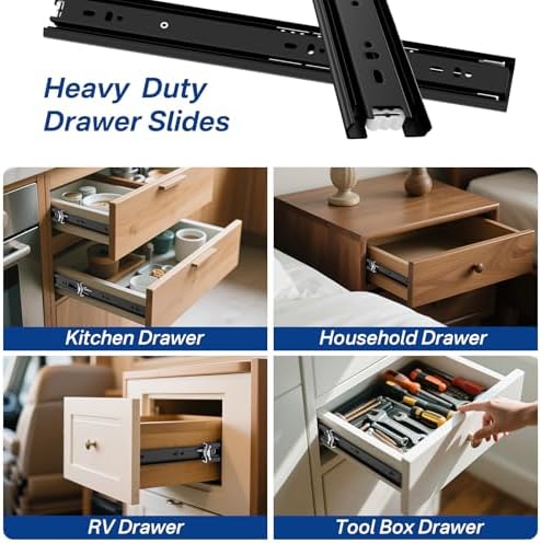 Black Heavy Duty Drawer Slides 14 Inch 10 Pairs Side Mount 100LB
