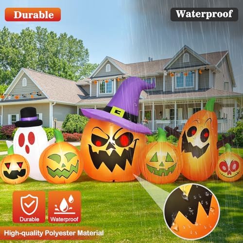 Danxilu 8FT Long Halloween Inflatables Pumpkin Witch Hat & Ghost Combo