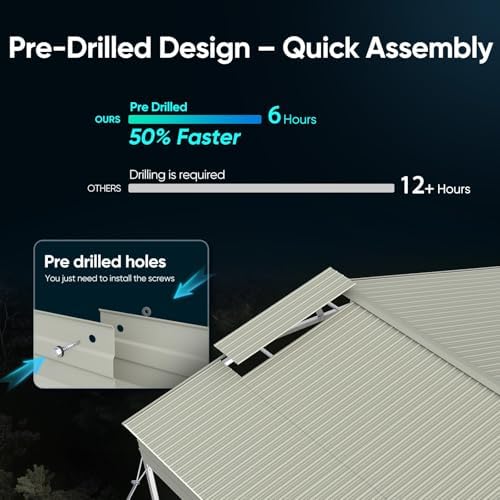Quictent 20x20 FT Heavy Duty 2-Car Metal Carport, Galvanized Steel Hard Top S...