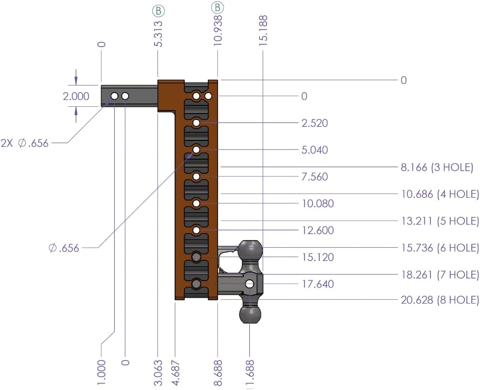 GEN-Y Hitch Tow Hitch for 2" Receiver - 17.5" Drop/Rise with 8 Adju...