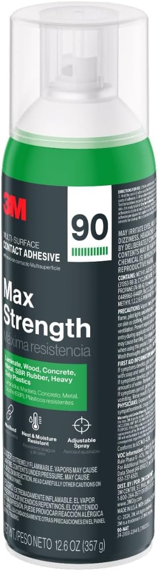 3M Max Strength 90 Contact Adhesive Spray, 12.6 oz (Pack of 2) โ Low VOC Heav...
