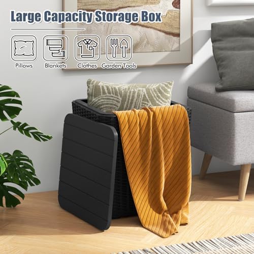 Tangkula 11.5 Gallon Water-proof Deck Box with Removable Lid, Black