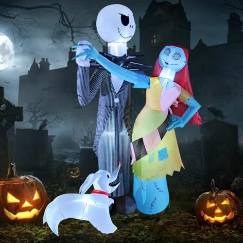 6FT Halloween Outdoor inflatables Decorations,Blow Up Skeleton and Dog Decora...