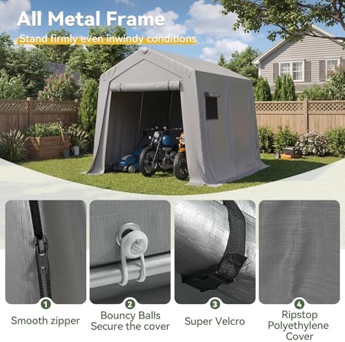 Aoxun 10x10 FT Outdoor Portable Storage Shed Tent for Motorcycle,Gray