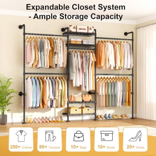 ULIFHOME M7 Wall-Mounted Clothes Rack, Heavy-Duty Garment Closet System