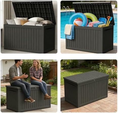 200 Gallon Outdoor Storage Box Resin Deck Box All Weather Waterproof Large Lo...