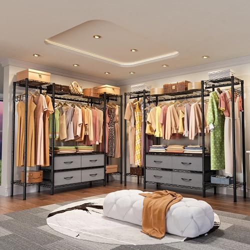 Golpart Heavy Duty Clothes Rack Metal Wardrobe with Adjustable Wire Shelves