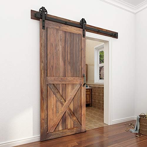 WINSOON 5FT Sliding Barn Door Hardware Kit,Black Big Spoke Roller,No Door