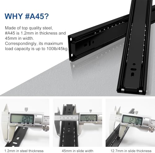 VADANIA #A45 16" Chrome Drawer Slide, 3 Folds Full Extension