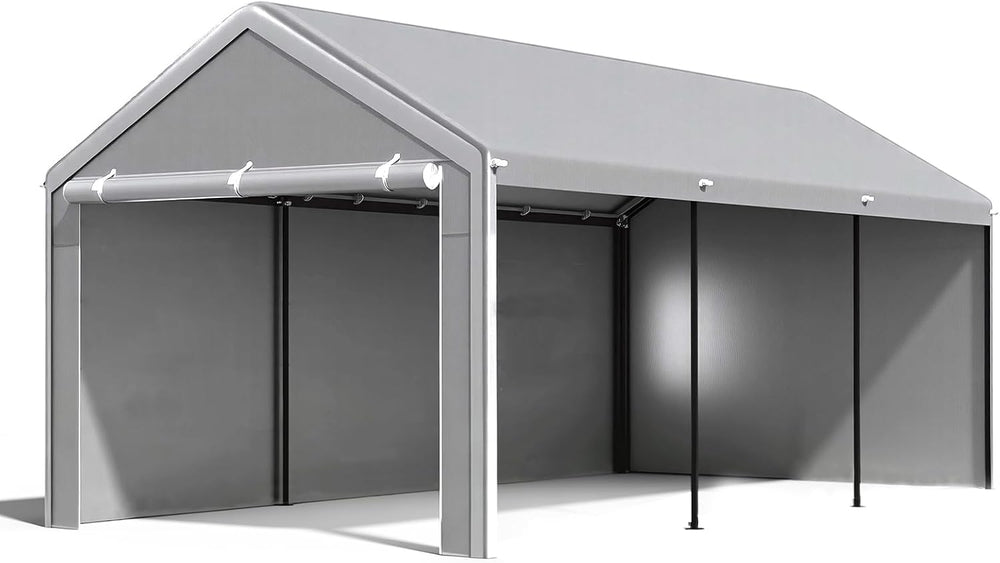 10x20 Carport with Sidewalls, Portable Garage Canopy for Truck Boat Storage