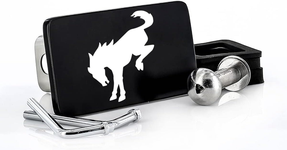 Ford Bronco Horse Logo Black Rectangular Trailer Tow Hitch Cover Plug (2"...