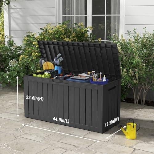 Mars Villa 75 Gallon Deck Box, Outdoor Storage Box, Outside Bin, Black