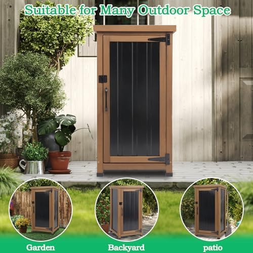Small Outdoor Storage Cabinet Weatherproof, Wood Garden Potting Bench Table w...