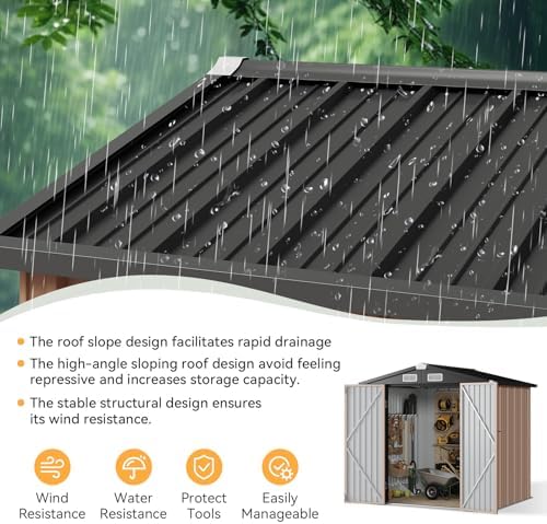 Aoxun 6x4 FT Outdoor Storage Shed, Brown
