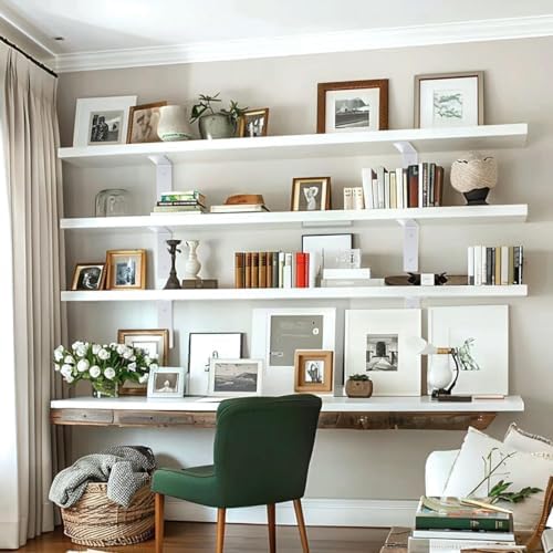 White Floating Shelf Bracket 12 Inch, 4 Pack Heavy Duty Shelf Brackets, Wall ...