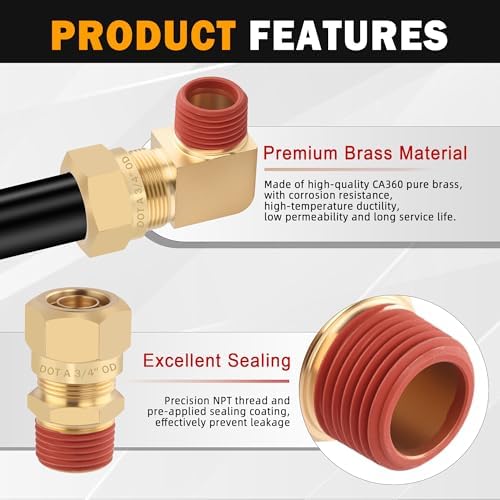 5PCS Brass DOT 5/8" Tube x 1/2" NPT Nylon Tubing 90 Degree Elbow