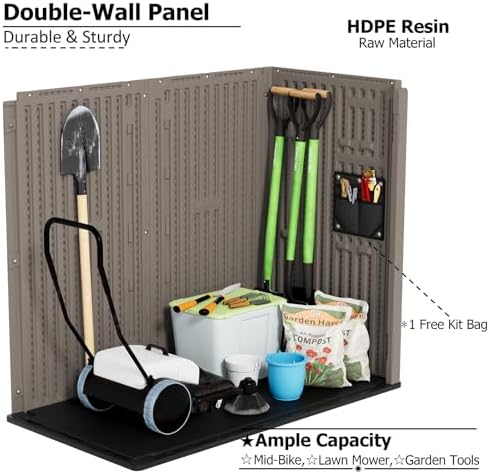 ZZM 37 Cu.ft Outdoor Storage Shed with Floor HDPE Double-Wall Resin Sheds Out...