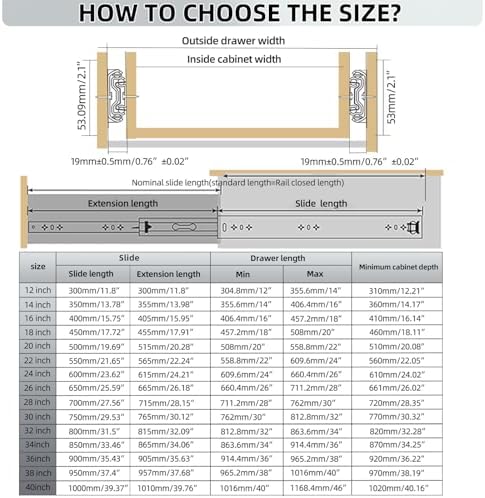 1 Pair 260 Lbs Heavy Duty Drawer Slides 12 14 16 18 20 22 24 26 28 30 32 36 4...