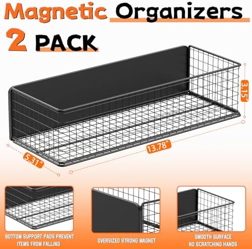 ULIBERMAGNET Magnetic Baskets Fridge Organizers, Large Capacity Metal Wire Me...
