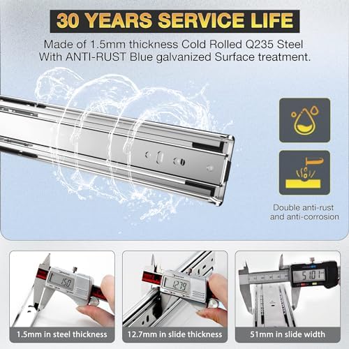 YENUO Heavy Duty Drawer Slides Full Extension Ball Bearing 12โ40 Inch 150LB