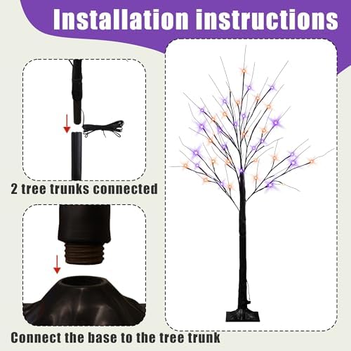 Dazzle Bright 2 Pack Halloween Lighted Up Birch Tree, Total 96 LED Purple and...