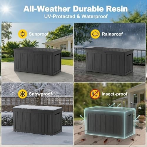 200 Gallon Outdoor Storage Box Resin Deck Box All Weather Waterproof Large Lo...