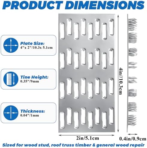 100 Pack Truss Plates Pronged Flat Mending Plate, 4 x 2 in, 9mm Teeth