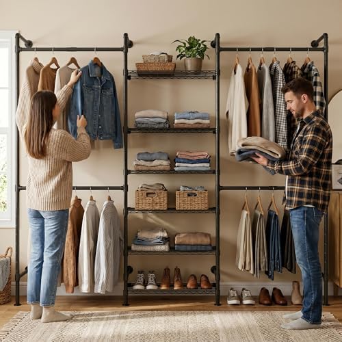 F3 Wall Mounted Closet System, Industrial Pipe Clothing Rack for Hanging Clot...
