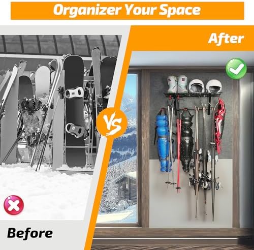 PLKOW Wall-Mounted Ski and Snowboard Storage Rack, 2-Pack