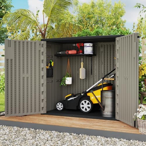 ZZM 37 Cu.ft Outdoor Storage Shed with Floor HDPE Double-Wall Resin Sheds Out...