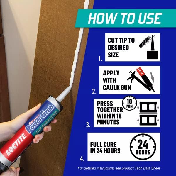 Loctite Power Grab Tub Surround Construction Adhesive, 9 fl oz, Cartridge (12...