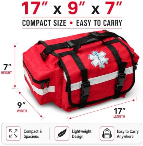 NOVAMEDIC NM-RO63-R Empty First Responder Bag, 17 x 9 x 7 Inch, Red