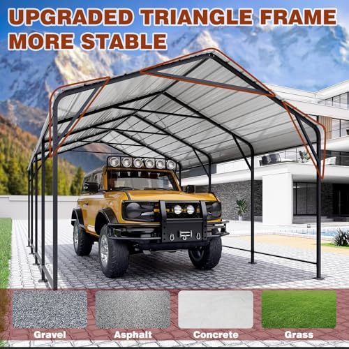 LEVELEVE 12x20 FT Heavy-Duty Metal Carport, Galvanized Steel Car Canopy with ...