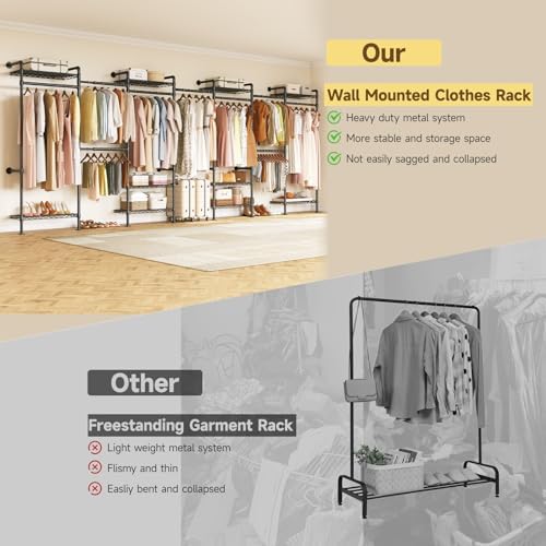 ONBRILL L7 Wall Mounted Industrial Pipe Clothing Rack, Corner Closet System