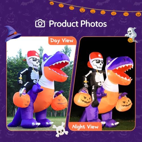 Domkom 6FT Halloween Inflatable Skeleton Riding Dinosaur Outdoor Yard Decor