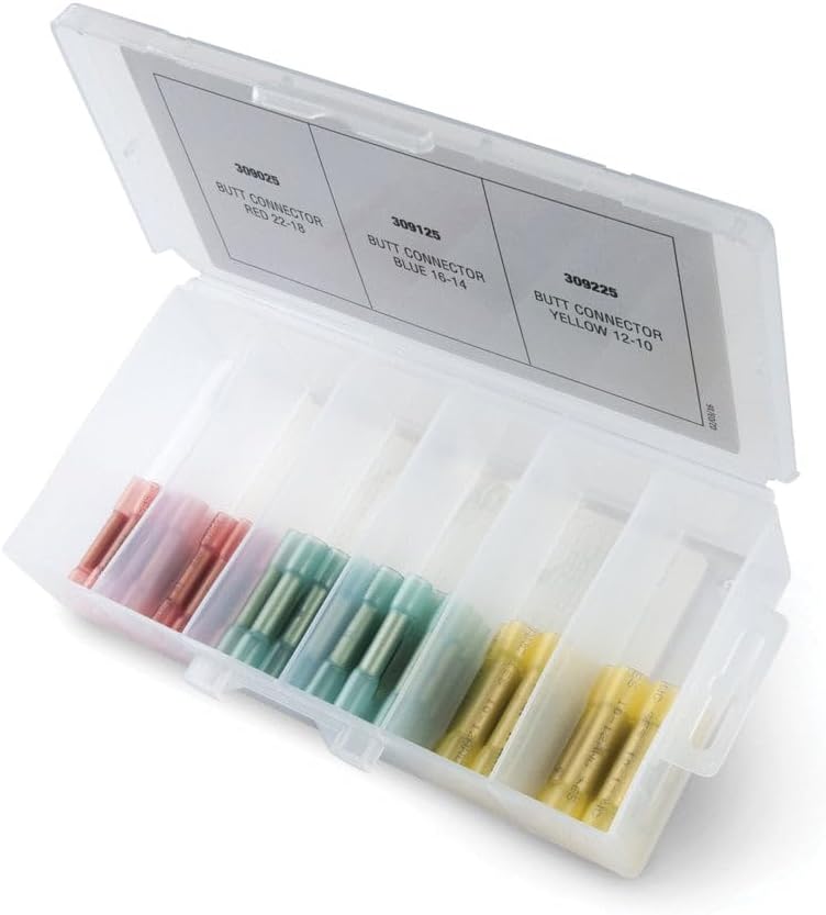 Ancor 220011 Adhesive Lined Heat Shrink Butt Connector Kit, Clear/Blue, 75 Pi...
