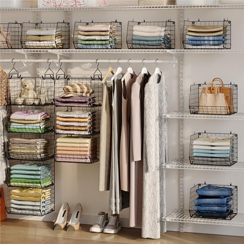 X-cosrack 5 Tier Closet Hanging Organizer, Clothes Hanging Shelves with 4 Han...