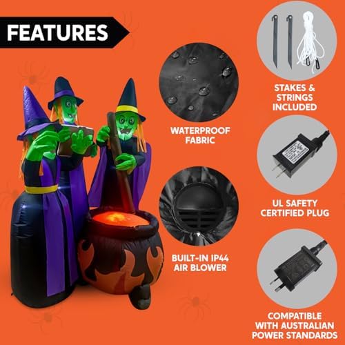 Joiedomi 6 FT Tall Halloween Inflatables Three Witch Around Cauldron with Fla...