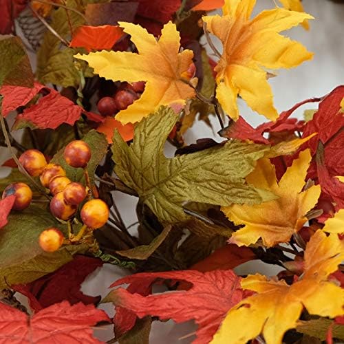 Idyllic 20 Inch Fall Wreath for Front Door - Maple Leaves Autumn Wreath for T...