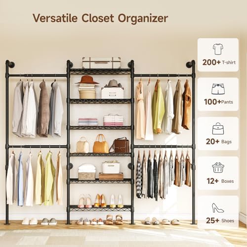 ONBRILL H3 Expandable Wall Mounted Closet System, Heavy Duty Clothing Rack